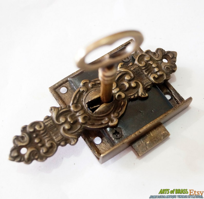 Set Vintage Victorian Era Hardware Keyhole with Antique Key LOCK and SKELETON Keys R124 image 1