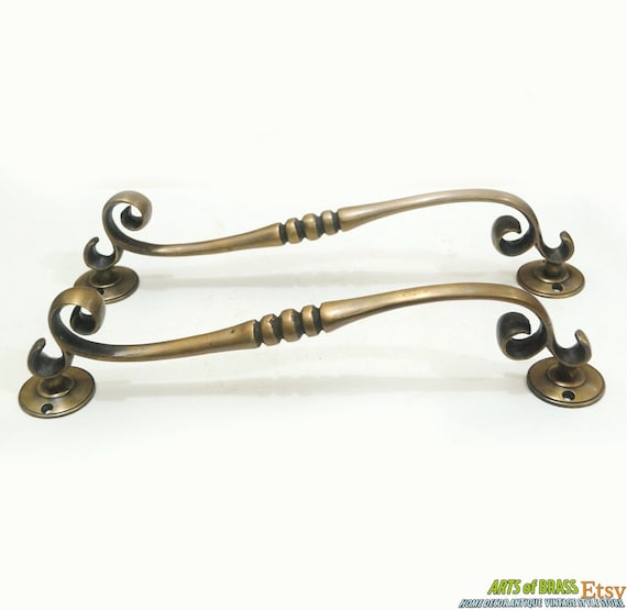 9.64" Inches Pair 2 pcs Vintage Classic Victorian Solid Brass Antique Cabinet Drawer Door Handle