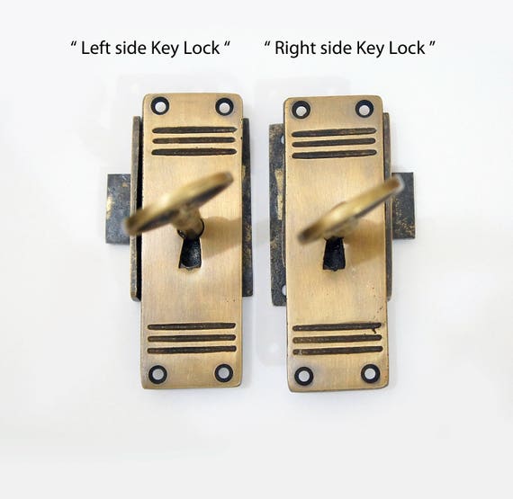 Left or Right Lock side Set Vintage Brass Key LOCK and SKELETON Keys with Vertical antique Solid Brass Key Hole Plate X001