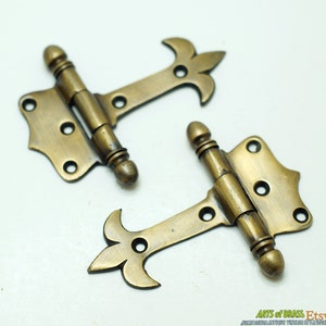 3.34" Pair Vintage Strap VICTORIAN Decorative Ant Brass Hinge Door Decor