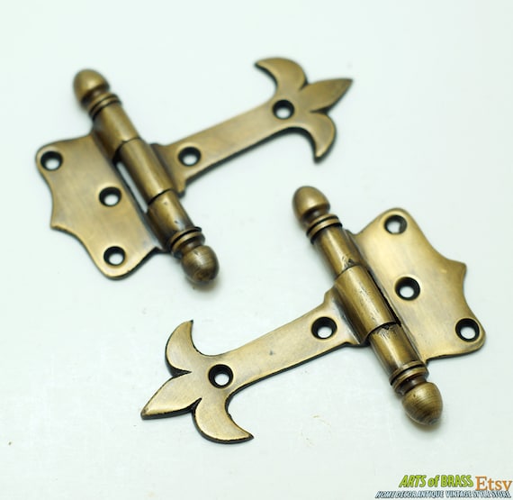 3.34" Pair Vintage Strap VICTORIAN Decorative Ant Brass Hinge Door Decor