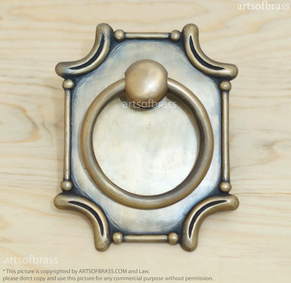 7.48" inches Vintage Solid Brass Large Art Deco Gate Door Ring Pull Handle Hardware P097