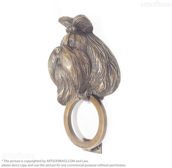 9.45" inches VINTAGE Havanese Shih Tzu Dog Cute Solid Brass Front Door Knocker Hanger decor