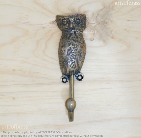 Vintage Solid Brass Barn Owl Hook, Wall Mount Hanger (4.84" inches)
