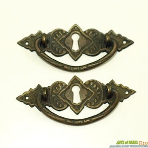 4.00&quot; Lot of 2 pcs Vintage Victorian Horizontal Keyhole Handle Solid Brass Door Drawer Handles M021