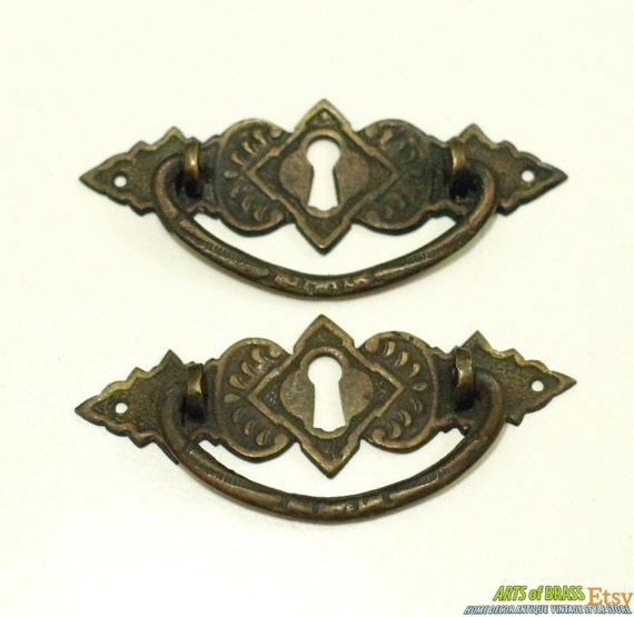 4.00" Lot of 2 pcs Vintage Victorian Horizontal Keyhole Handle Solid Brass Door Drawer Handles M021