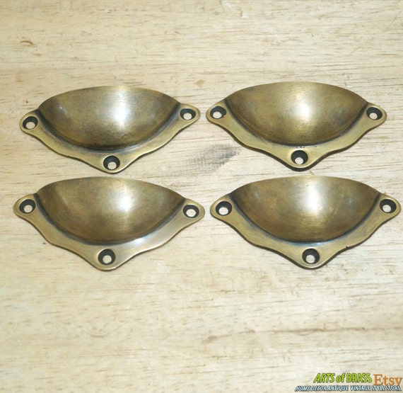 3.07" inches Lot of 4 pcs Vintage Retro BIN Pull Shell Type Handle Solid Brass Antique Cabinet Drawer Door Handle Pulls I015