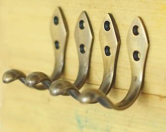 2.36" inches 4 pcs Vintage Retro Art Nouveau Solid Brass Antique Coat Hat Wall Mount Hook Hanger