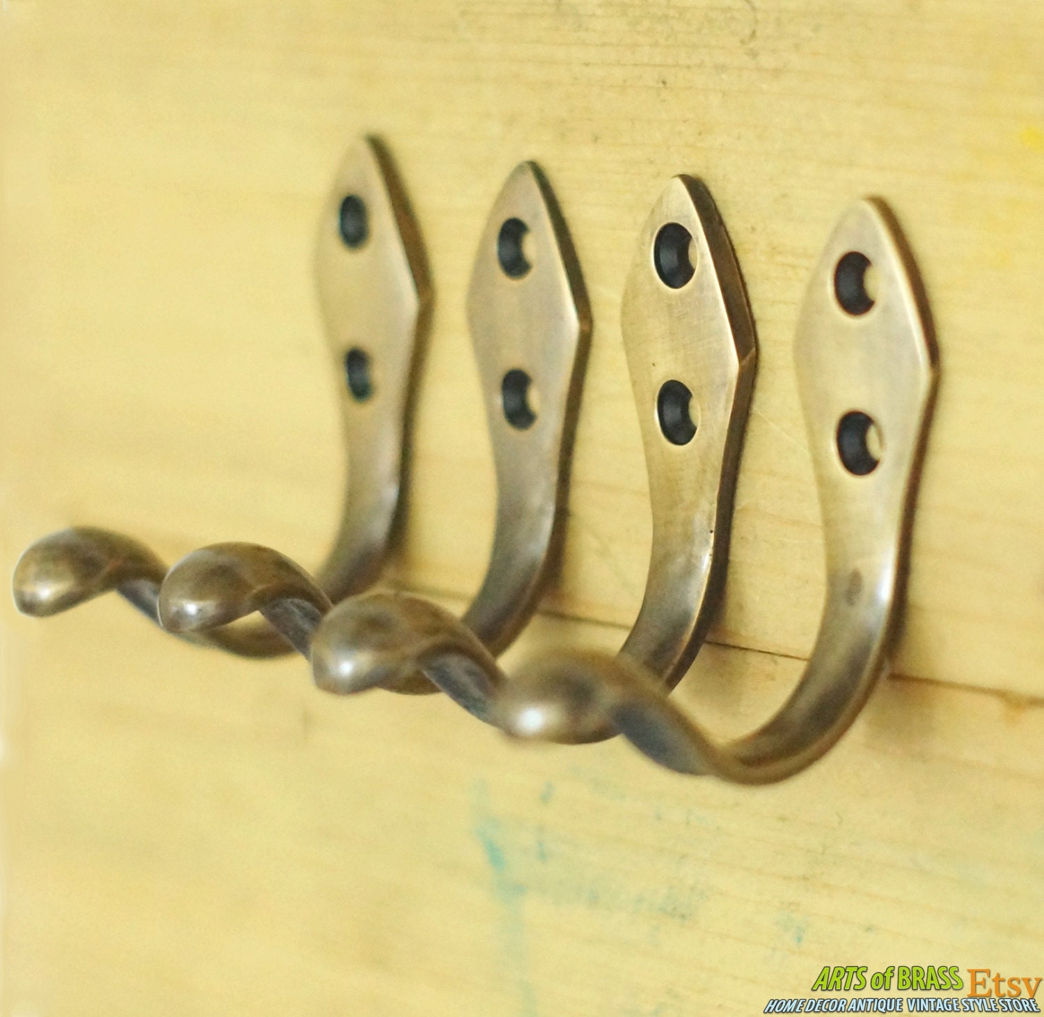 Narchie  Vintage Art Nouveau Style Brass Wall Hooks