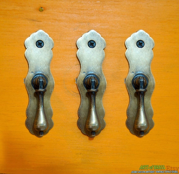 Lot of 3 pcs 3.74" Inches Vintage CUDGEL with plate RETRO Cabinet Drawer Handle Pulls