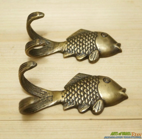 Whale Tail Brass Wall Mount Hooks Lot of 6 Pcs