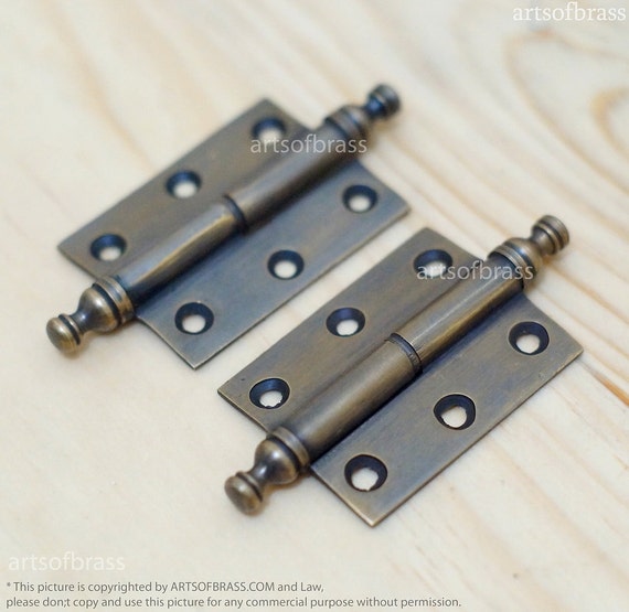 2.00" Inches Pair / 2 pcs Antique Vintage Door Hinge with Ball Finials Hinge / Hinges Cabinet Door Solid Brass v013