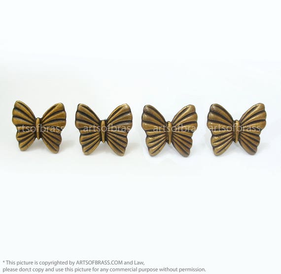 Lot of 4 pcs Vintage Retro Butterfly Handle ANTIQUE Solid Brass Cabinet Drawer Dresser Pulls Knob N281