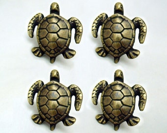 Lot von 4 Stück ANTIQUE TURTLE Massivem Messing Schranktür Messing Vintage KNOB Schublade Pull