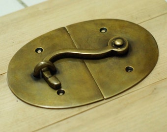 5.78" Inches BIG Round Vintage LATCH Hook Slot Antique Brass Safe Gate Door Lock