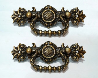 Kavel van 2 stuks antiek klassiek messing VICTORIAANS TEKEN Vintage ladehandvat Trek messing knop