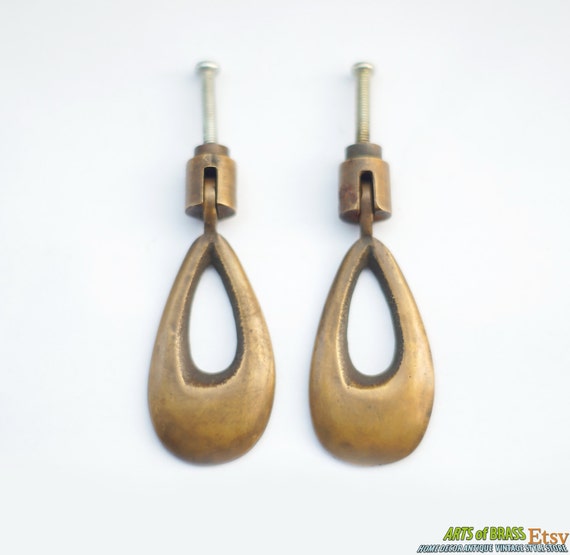 2.79" inches Lot of 2 pcs Vintage Brass Knob Western EARRING DROP Pull Artistic Antique Cabinet Brass Knob Drawer Pulls E035