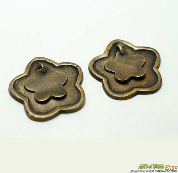 2.00" inches Lot of 2 pcs Vintage Solid Brass STAR Drop Pull Round Knob Pull Antique Cabinet Brass KNOB Drawer Pulls G023