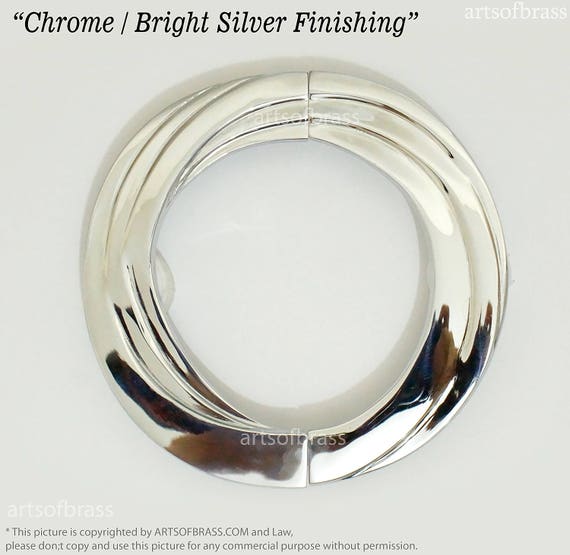 6.69" inches Bright Silver / Chrome or Silver doff Finishing Solid Brass Swirl Round Retro Cabinet Brass Drawer Ring Pulls C118