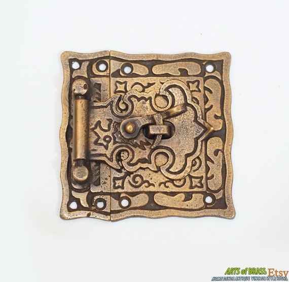 3.07" Inches Vintage Victorian Classic Carved Box LATCH Hook Slot Antique Solid Brass Safe Gate Door Lock Q061