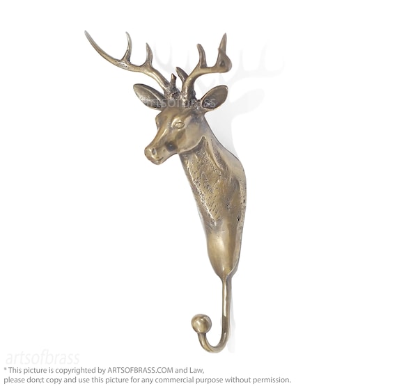 10.23 Inches Solid Brass Vintage Fine Large DEER Wall Hook Animal