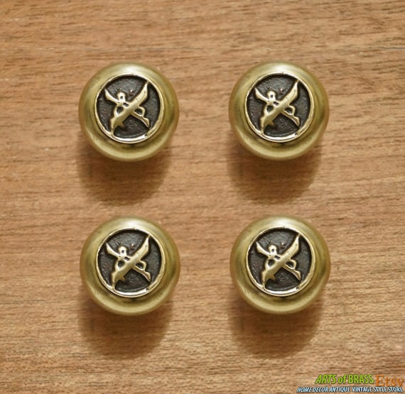Lot of 4 pcs Vintage Cross Swords Round Pull Knobs Solid Brass Antique Cabinet Drawer Handle Pull