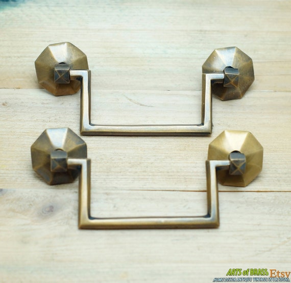 5.00" Lot of 2 pcs RETRO Vintage Double Cycle Solid Brass CLOSETS Antique Cabinet Door Drawer Pull B035