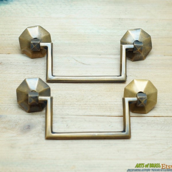 5.00" Lot of 2 pcs RETRO Vintage Double Cycle Solid Brass CLOSETS Antique Cabinet Door Drawer Pull B035