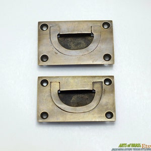 2 piezas de manijas de elevación empotradas vintage de latón macizo para puerta de cajón de gabinete, H003