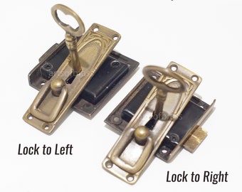 Left or Right Lock side Set Vintage Brass ArtDeco Vertical antique Solid Brass Key Hole Plate with working Key LOCK and SKELETON Keys