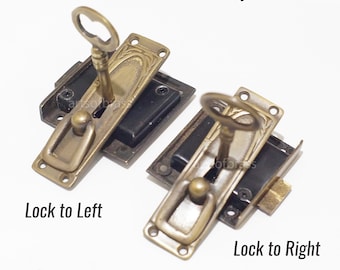 Left or Right Lock side Set Vintage Brass ArtDeco Vertical antique Solid Brass Key Hole Plate with working Key LOCK and SKELETON Keys