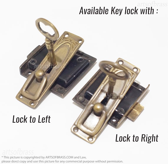 Left or Right Lock side Set Vintage Brass ArtDeco Vertical antique Solid Brass Key Hole Plate with working Key LOCK and SKELETON Keys