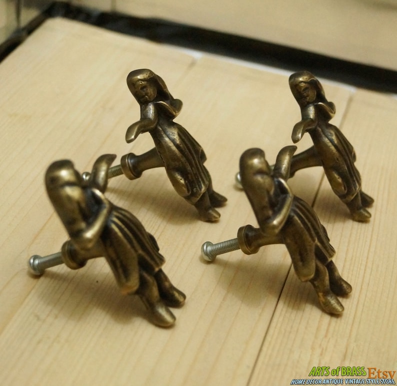 Lot of 4 pcs HAWAIIAN Hula Hula GIRL Antique Vintage Solid Brass Cabinet Drawer Pull image 5