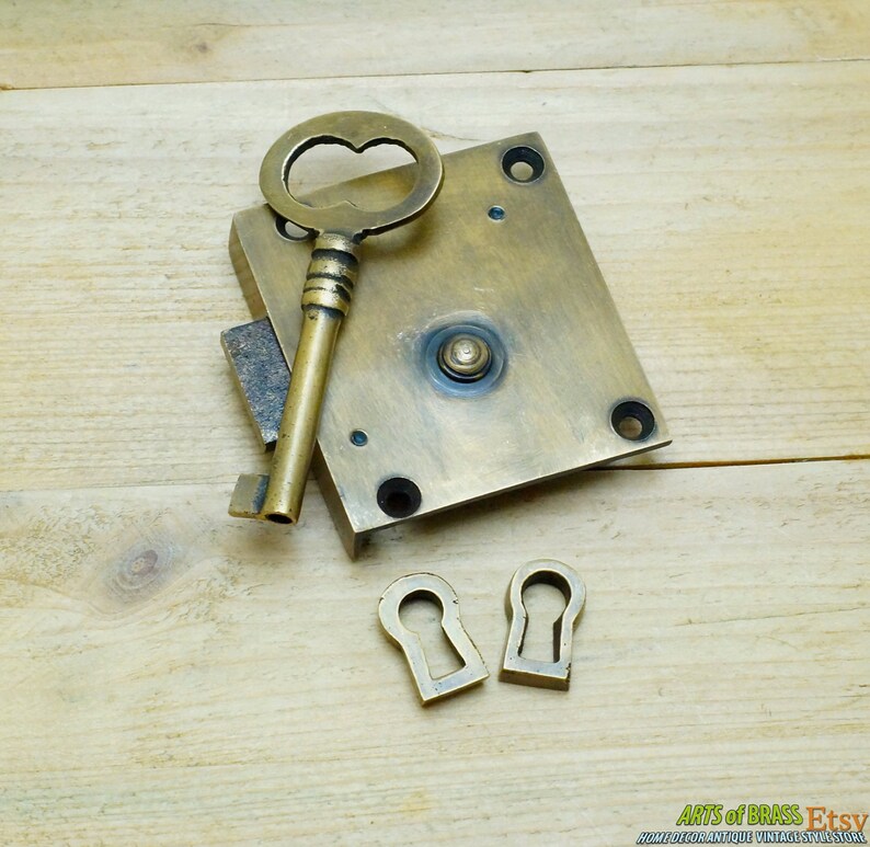 Set Vintage Skeleton KEY & LOCK With Escutcheon Key Hole Plate Etsy