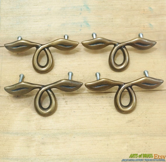 3.85" inches 4 pcs Vintage Retro Climbing Vine Flowers Leaf Solid Brass Antique Cabinet Drawer Door KNOB Pulls C133