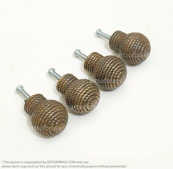 Lot of 4 pcs Vintage Retro Reel Rope Laces Round Knob Solid Brass Cabinet Drawer Knob Pull N188