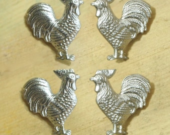 2 pairs / 4 PCS Vintage ROOSTER Farm Cabinet Door Solid Brass KNOB Drawer Pulls with Dope Chrome Finishing