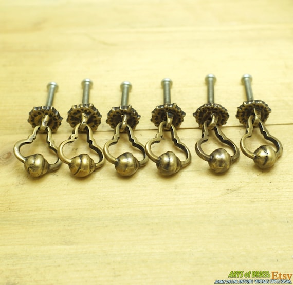 Lot of 6 pcs Vintage Brass Knob Victorian EARRING DROP Pull Artistic Antique Cabinet Brass Knob Drawer Pulls F002