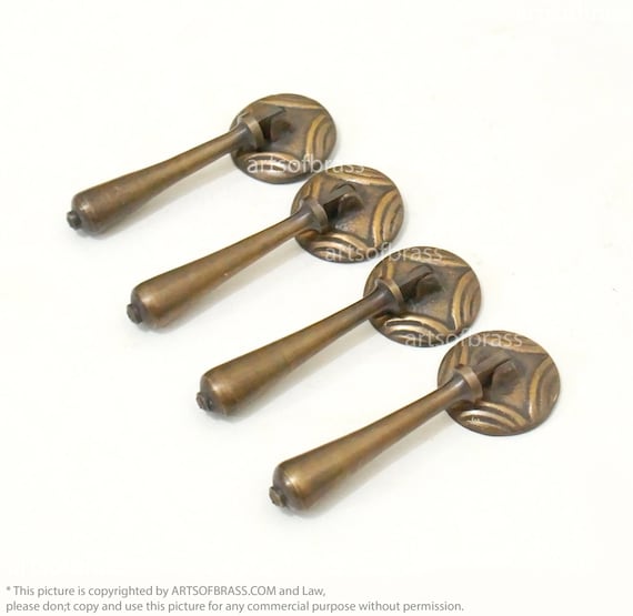 3.50" Inches 4 pcs Round TEAR DROP Cudgel Antique Solid Brass Knob Cabinet Drawer Handle Pull YSW