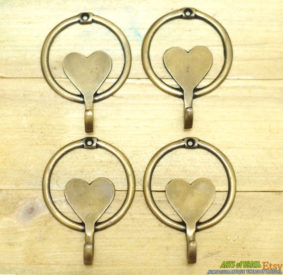 Lot of 4 pcs Vintage LOVE Round Antique shaped Solid Brass Wall Coat Hat HOOK Hanger