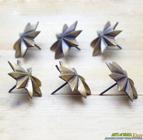 1.88" inches Lot of 6 pcs Vintage Solid Brass Retro WESTERN STAR Nail / Spike / Thumbtack / Hob Decor AA028