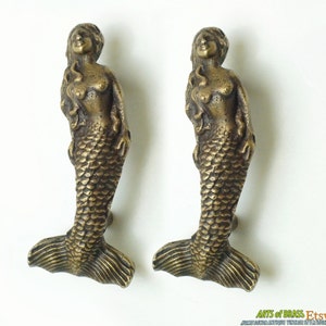 4.64" inches Lot of 2 pcs Vintage Mermaid Fantasy Island Tale Knob hardware Solid Brass Cabinet Door Brass KNOB Drawer Handle C153