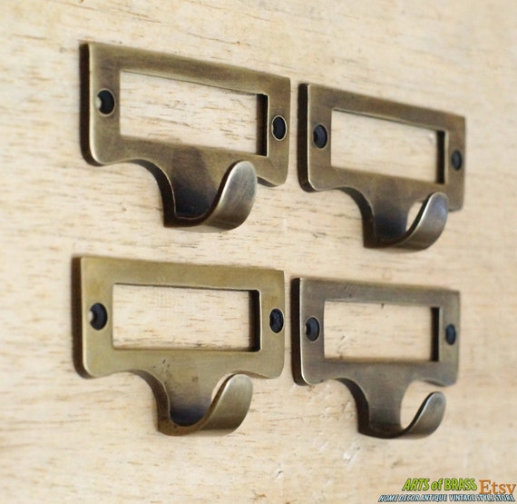 2.79" inches Lot of 4 pcs Vintage Label File Name Card Holder cabinet Drawer Upper Pulls Handle J028