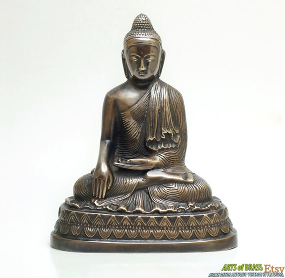 7.08" Vintage Old China Tibetan Seated Buddha Temple Antique Brass Sakyamuni Shakyamuni Tathagata Buddha solemn Meditating Statue