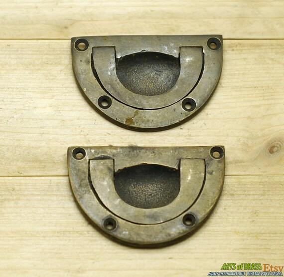 Lot of 2 pcs Vintage Solid Brass Flush Half Circle Cabinet Door Drawer Handles H.001