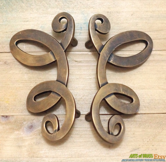 5.70" Inches Pair 2 pcs Vintage Retro Strip Winding Butterfly Solid Brass Antique Cabinet Drawer Door KNOB Pulls C130