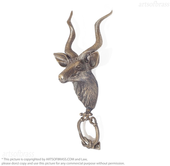 VINTAGE Solid Brass Gazelle Antelope Deer Door Knocker Detailed with door knocker Hit Protector