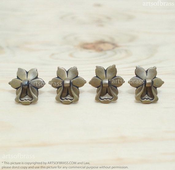 Lot of 4 pcs VINTAGE FLOWERS Classic Antique Handle Cabinet Drawer PULL