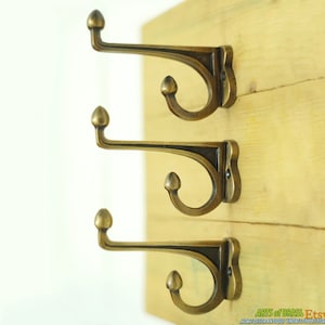 3.22" inches 3 pcs Vintage Art Deco Frame of Fire Strong Solid Brass Antique Coat Hat Wall Mount Hook Hanger