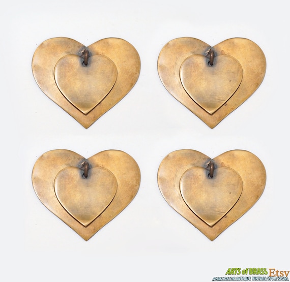2.36" inches Lot of 4 pcs Vintage RETRO Escutcheon LOVE Heart Solid Brass Antique Cabinet Handle Knob Pulls G022